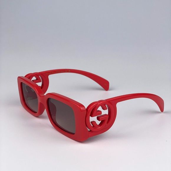 Gucci GG1325S 005 Sunglasses Red Brown Gradient Rectangle Women